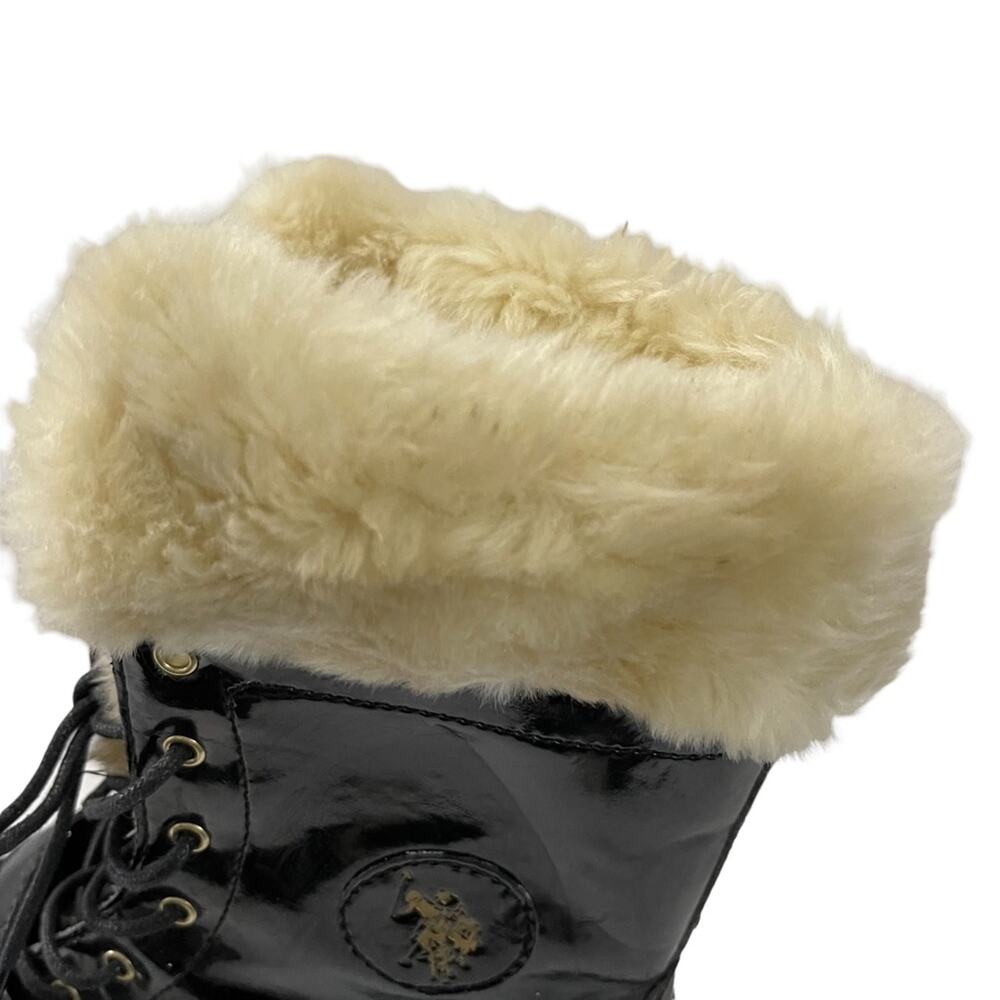 US Polo Assn Madison Black And Cream Faux Fur Lined Boots - Picture 4 of 10